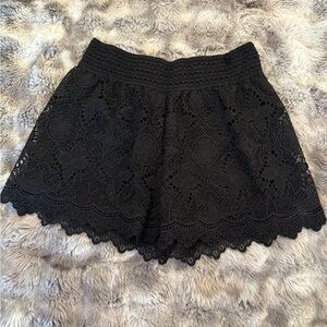 Black High Waist Lace Trim Shorts